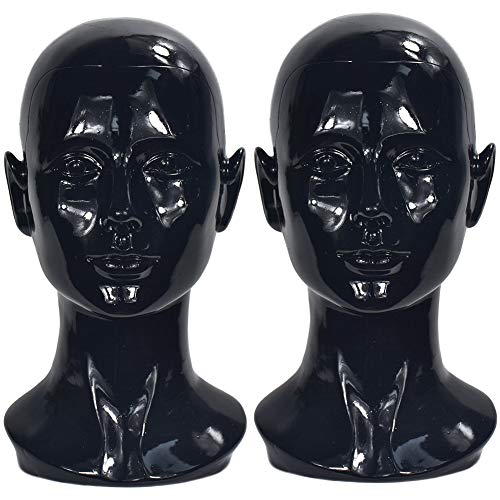 Ba Sha Tête de mannequin professionnelle pour casque d'écoute, console de jeu, chapeaux, perruques Noir brillant