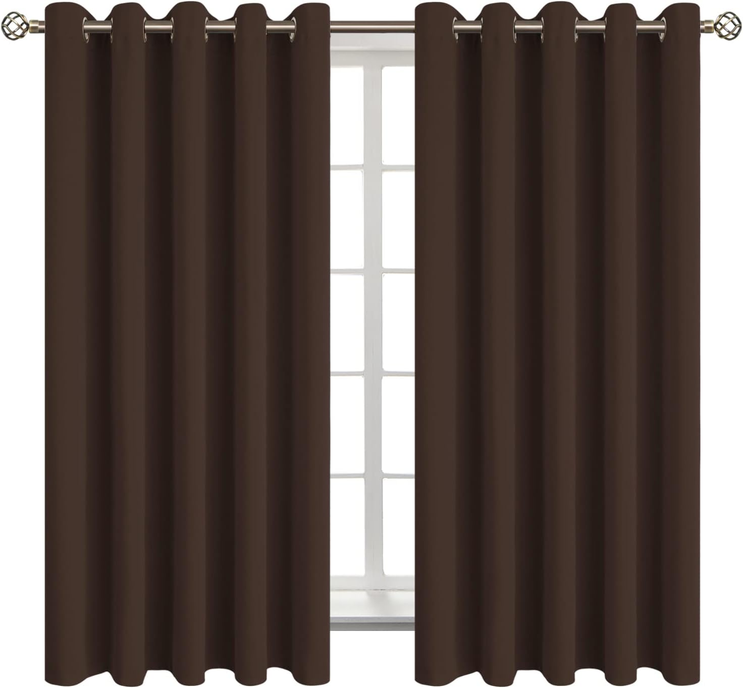 BGment Blackout Curtains for Bedroom - Grommet Thermal Insulated Room Darkening Curtains for Living Room, Set of 2 Panels (70 x 63 Inch, Brown)
