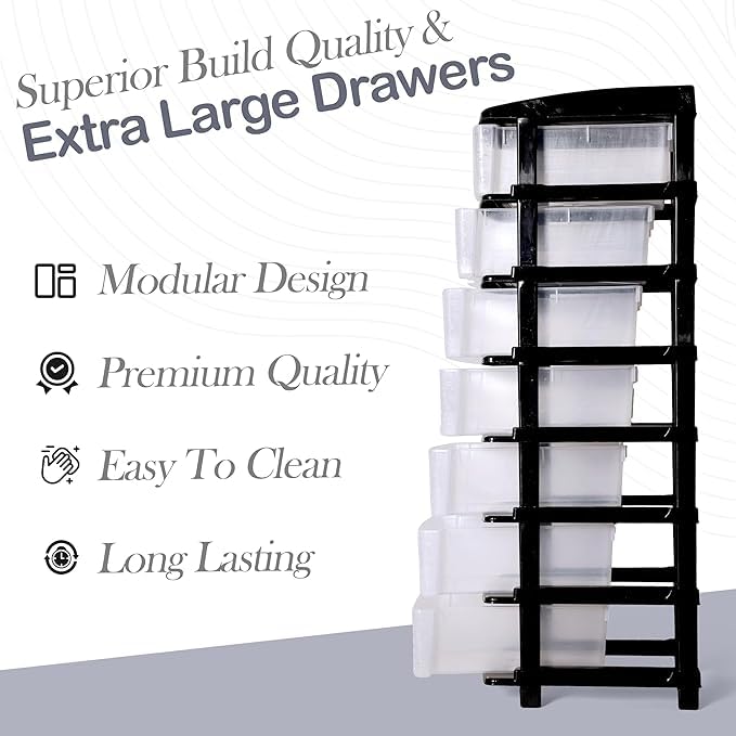 Image of KITCHIVO Plastic Modular Drawer Storage Chest Of Drawers Organizer Storage Box, Large Stomo Racks For Multipurpose Anti-slip Shoes Organizers (Transparent, 7 Layer)