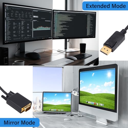 Câble DisplayPort vers VGA robuste avec connecteurs plaqués or pour projecteur - 5