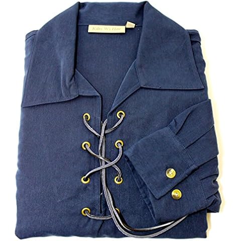 Kilts Wi Hae Deluxe Jacobite Culloden Jacobean Ghillie Shirt - Navy Blue. Own Brand. Sizes Extra Small to 4XL Cover