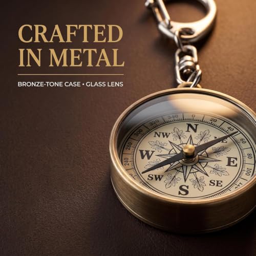 Brújula Metálica de Aleación de Zinc Vintage Dorada con Cadena y Llavero para Camping miniatura 3