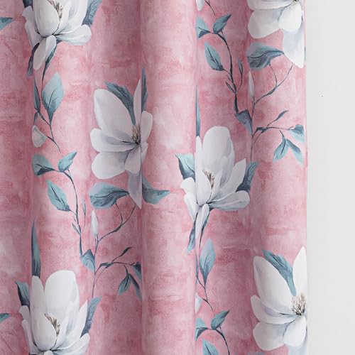 Image of MYSKY HOME Floral Blackout Curtains 90 Inches Long 2 Panels - Black Out Thermal Insulated Privacy Protect Modern Flower Print for Living /Dining Room Nursery Girls Bedroom, Pack-2, 52 inch W, Pink