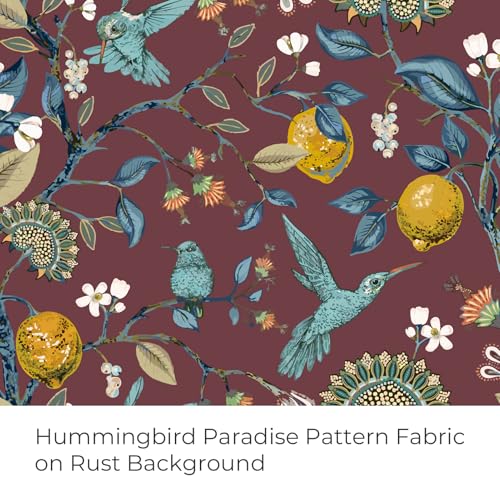 Image of Rust Vintage Floral Curtains 84 Inch Long Luxury Whimsical Euro Flower Lemon Hummingbird Patterned Waverly Mid Century Colorful Blackout Drapes for Living Room Bedroom