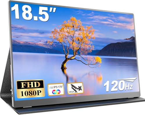 CUIUIC Portable Gaming Monitor 18,5 Zoll 120Hz, Tragbarer Laptop Full HD IPS Bildschirm mit HDR 1080P 100% sRGB, HDMI und USB Type-C Anschluss, VESA, Zweitbildschirm für Laptop/PS4/5/Xbox