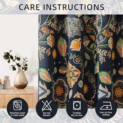 Image of XiDi Navy Blue Blackout Floral Curtains Extra Long 120 Inches Large Window | 2 Panels Grommet Drapes Thermal Insulated Vintage Luxury for Living Room Dining Room Floor to Ceiling 10 FT 52x120