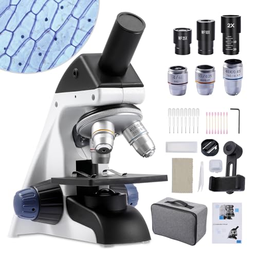 Image of Monocular Microscope 40X-2000X with Phone Adapter | LED Light, for Lba School