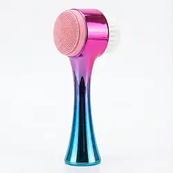Escova de Limpeza Facial 2 em 1 com Massageador Cerdas de Silicone Design Degradê Metalizado Rosa com Dourado, Rosa com Azul para Cuidados com a Pele (Rosa com Azul Escuro)
