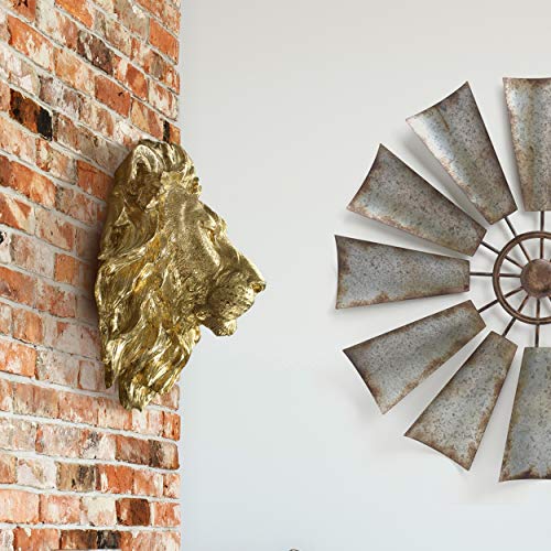 Wallcharmers Large Gold Lion Wall Art - 17-Inch Eye-Catching Mounted Lion Head - Handmade Poly-Resin Farmhouse Lion Wall Decor, Size Large, Gold #TOP2