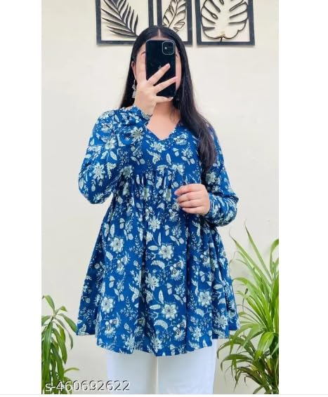 Image of Printed Kurti for Womens V-Neck TOP with Beautifull Design, Full Sleeves