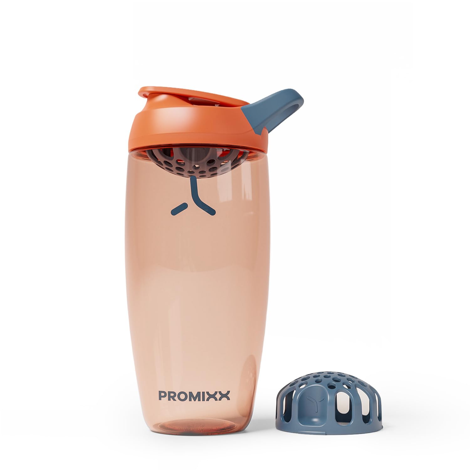Promixx Pursuit Protein Shaker Bottle – 760ml Silent Snap-Fit Mixer for Lump-Free Shakes – Leak-Proof BPA-Free Ecozen Gym Shaker with Measurement Marks for Fitness and Travel – Burnt Orange