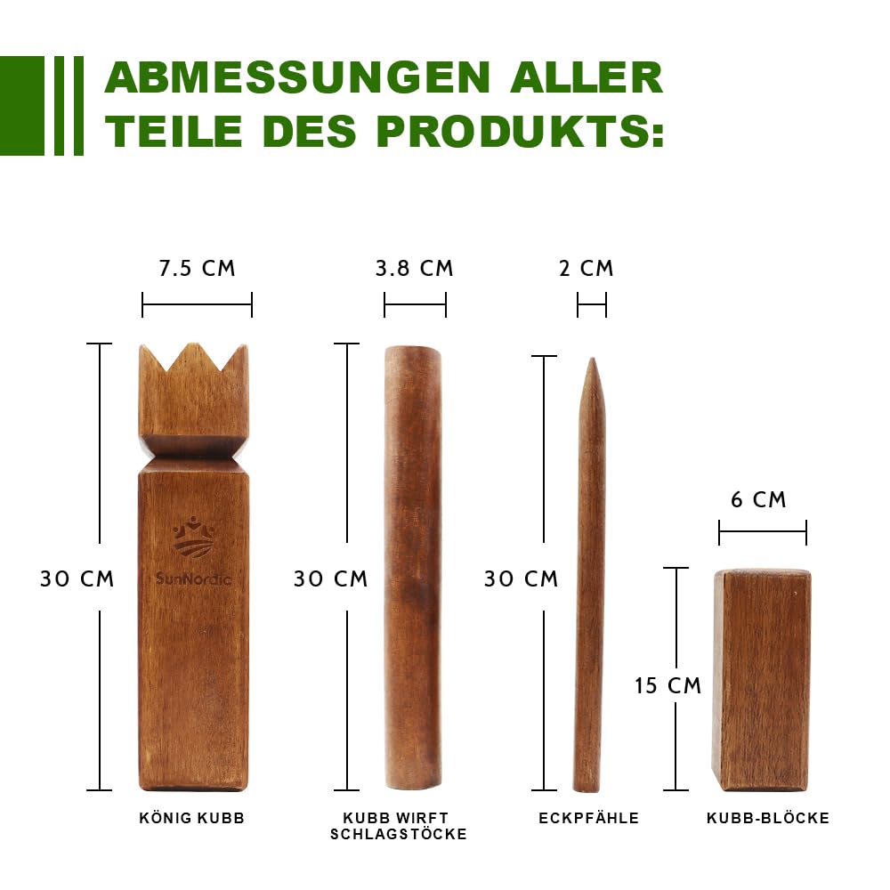 SunNordic Kubb Jeu d'échecs Viking - Jeu d'échecs suédois en bois d'hévéa de qualité supérieure - Avec sac de transport en toile et instructions de jeu - Robuste - Pour enfants et adultes