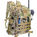 Ghanneey Mochila de equipamento de pesca, mochila de ombro ao ar livre com suporte de vara para pesca, caminhadas, caça, acampamento, C-camuflagem, Gh-01