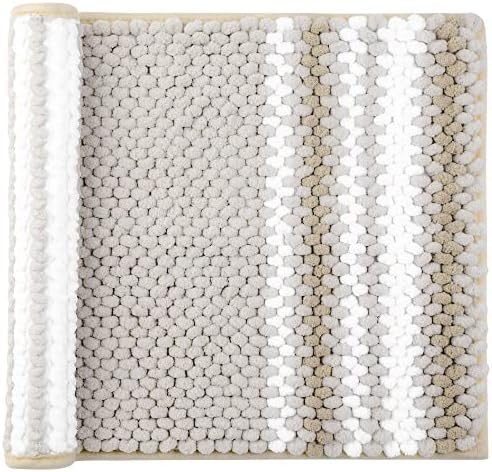PiccoCasa Bath Mat for Inside Bath, Extra Soft Chenille Bathroom Mat, Absorbent Bath Mats for Bathroom and Floor Washable, Bone and White Bathroom Rug 43 x 61cm