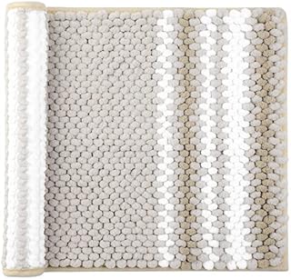 PiccoCasa Bath Mat for Inside Bath, Extra Soft Chenille Bathroom Mat, Absorbent Bath Mats for Bathroom and Floor Washable, Bone and White Bathroom Rug 43 x 61cm