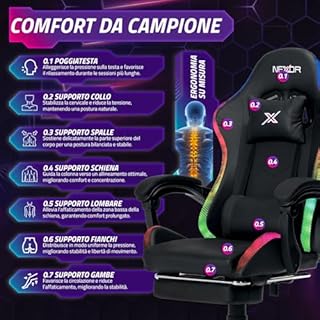 Avilia – Sedia Gaming Ergonomica, Capacità 150kg, con Poggiapiedi Estraibile, Doppio Cuscino e Luci LED RGB USB per Comfort Totale e Design Futuristico Ideale per Gioco, Studio e Ufficio