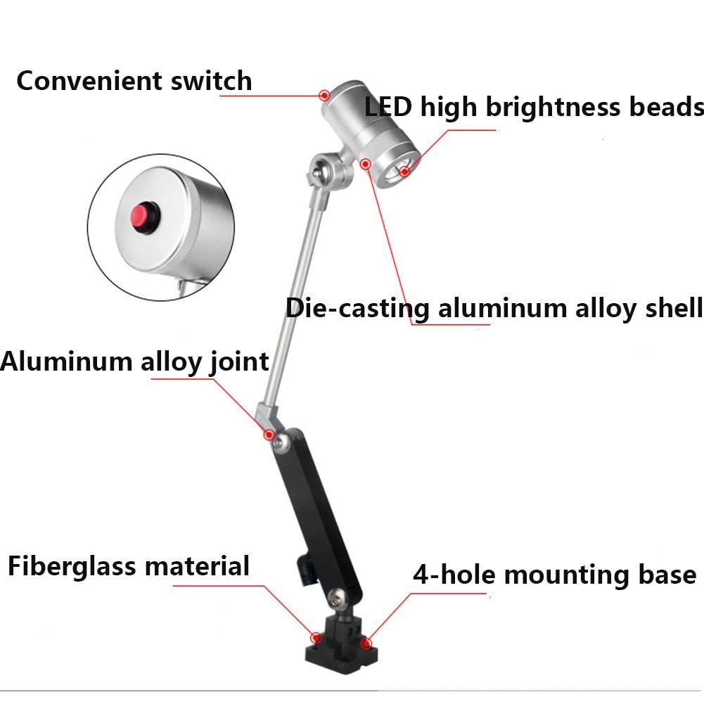 Luz De Trabajo LED Resistente Al Agua,Luz Portátil For Herramientas,120 Lúmenes/vatio,Luz De Trabajo Mecánica For Bancos De Trabajo,Tornos,Parrillas(7W/220V/Short Arm)