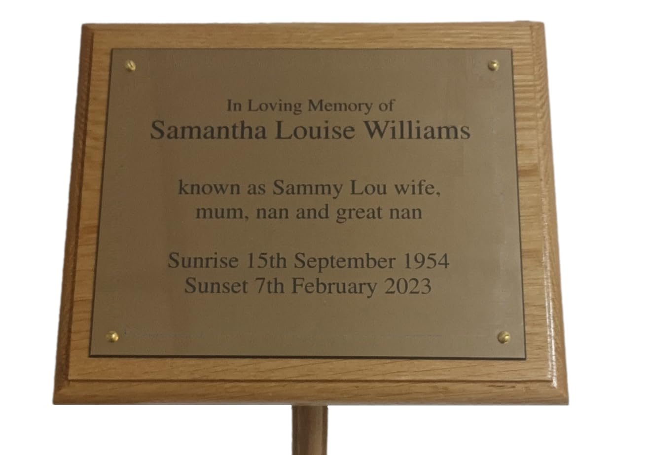 County Engraving Personalised Solid Oak Wooden Grave Marker Memorial Plaque With Ground Stake (Large, Without Border)