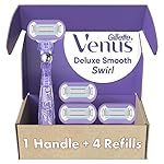 Gillette Venus Deluxe Smooth Swirl Women's Razor Handle + 4 Blade Refills, Flexible Handle and Pivoting Head