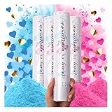PrimePure Gender Reveal Confetti Cannon - Biodegradable Powder & Heart Shaped Confetti Poppers - 2 Pink & 2 Blue, 4 Pack - Baby Boy or Baby Girl Gender Reveal Smoke Bomb - Powder Cannon Party Poppers