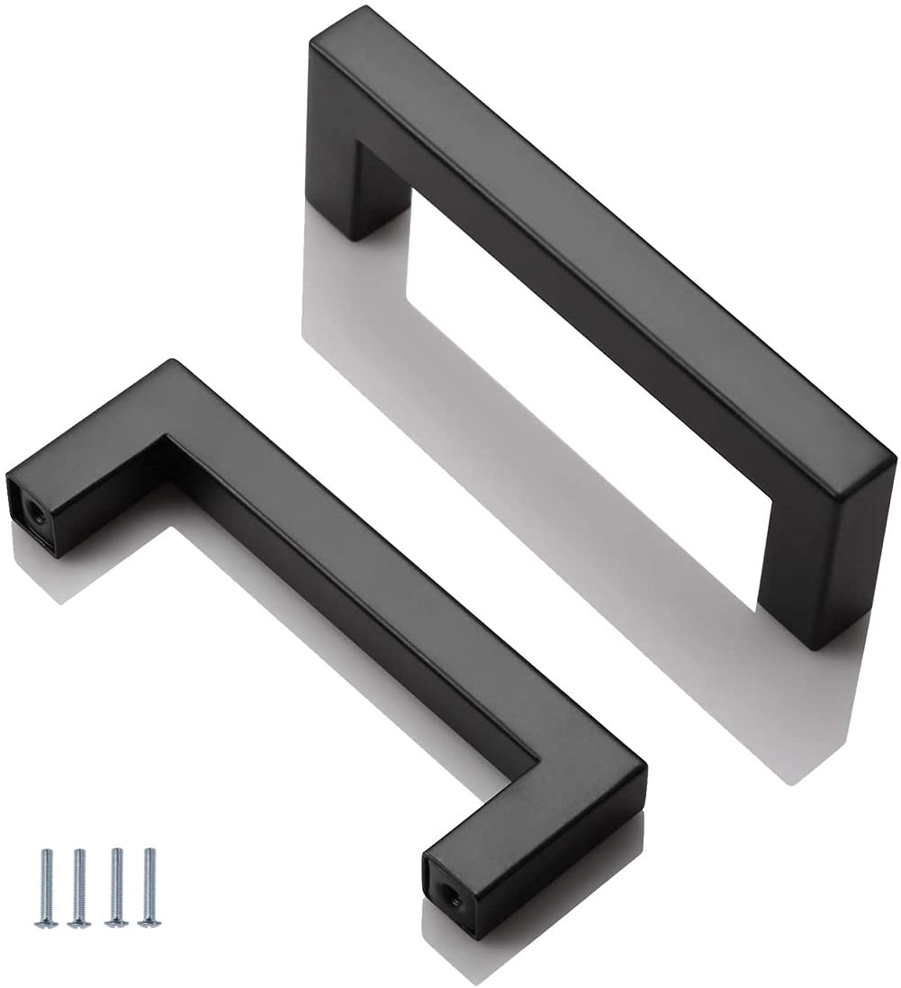 2 Pack Black Stainless Steel Cupboard Handles - 96mm Kitchen Cabinet Door Handles Furniture Drawer T Bar Pulls
