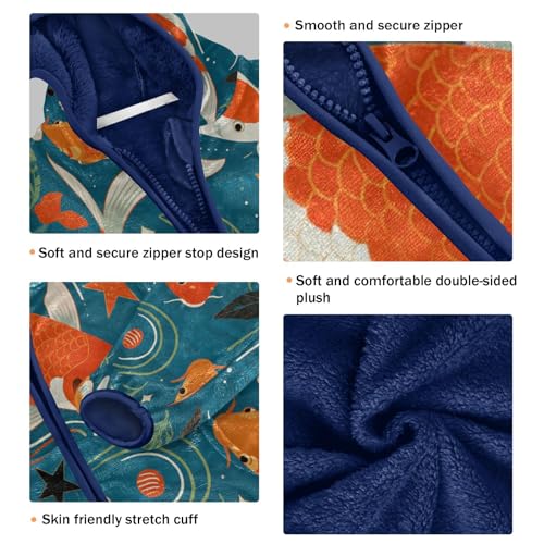 Koi Fish Swim Among Flowers Toddler Fleece Jacket Girl Boys Hooded Fleece Jacket Coat Warm Outwear Zip-up 3-10T3