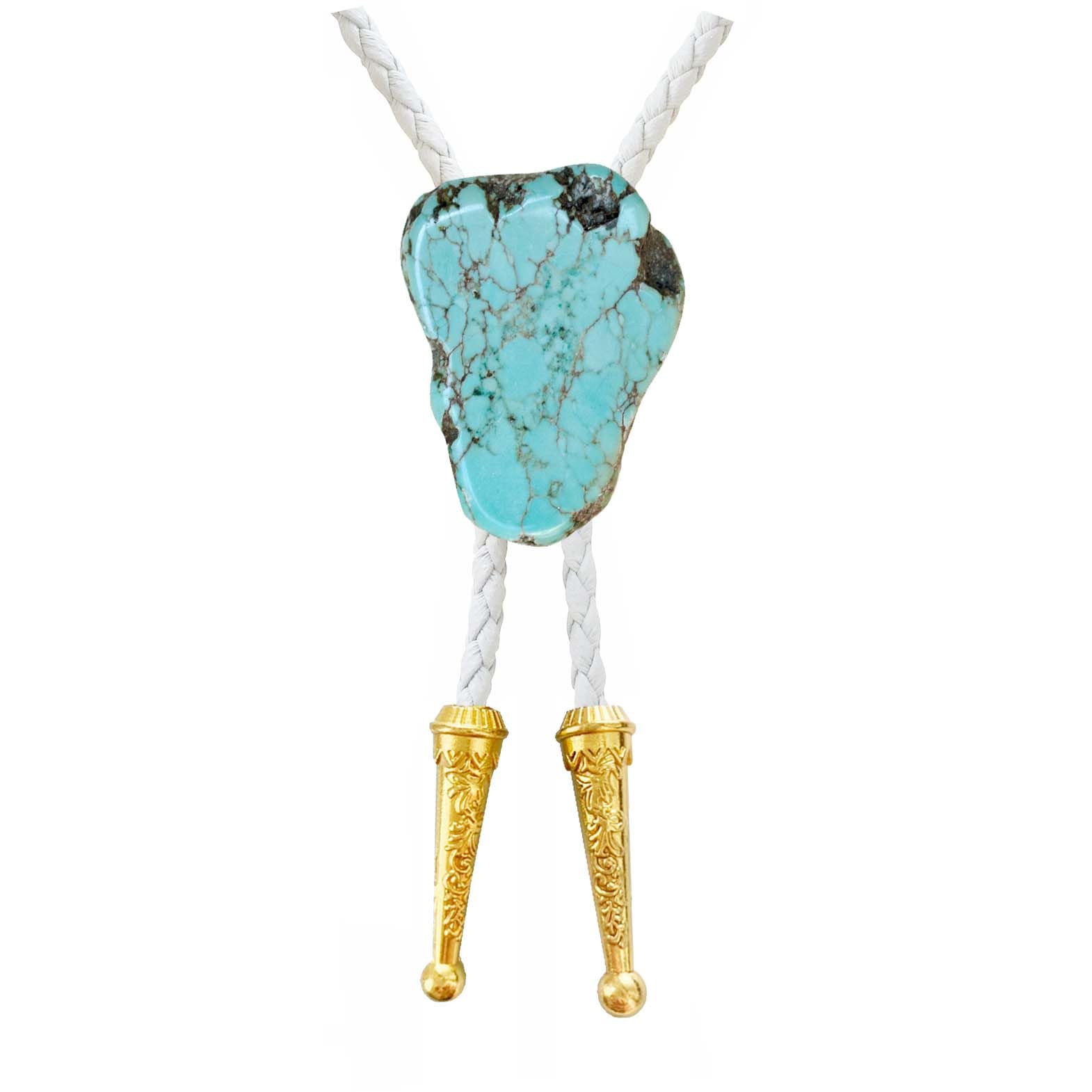 Daisy Del Sol Gemstone Bolo Tie Braided Vegan Faux Leather Natural Stone Gold Handmade Necklace Adjustable Boho Western Jewelry