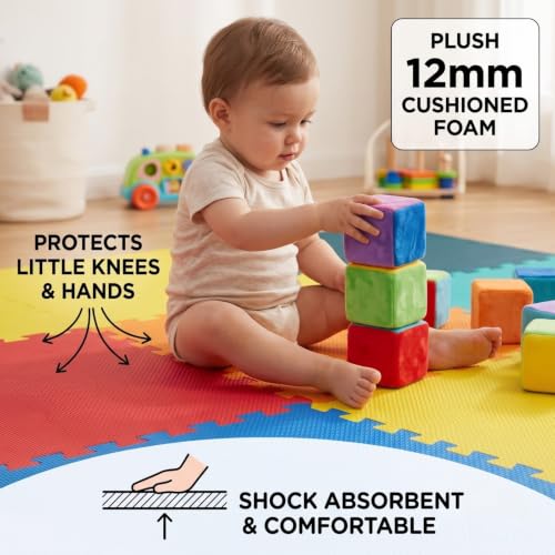 Image of EASYHOME Multicolor Diamond Play Mat for Kids, Baby Interlocking Play Mat for Crawling and Playing - Protective Interlocking Tile for Kids- 60x60cm - 12mm Thickness, Multi (Pack of 6-24 Sq ft Area)