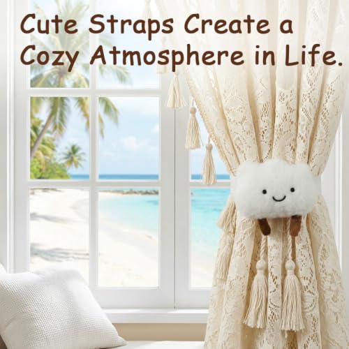 Image of HASTHIP 2pcs Cartoon Cloud Curtain Tiebacks Adjustable Snap Fit | Cute 3d plush design, flexible binding decor for kids bedroom nursery window curtains