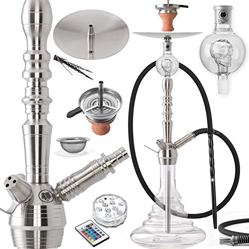 DILAW® Onyx Shisha Edelstahl V2A 75cm Hookah Medium + LED Licht | Wasserpfeife Kaminkopf Komplettset Molassefänger mit 3…