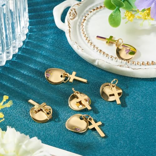 Image of 10Pcs 18K Gold Plated Cross Charms Golden Brass Flat Round with Crosses Pendants Permant Jewelry Charms with Jump Ring for DIY Bracelets Necklaces Earring Jewelry Making