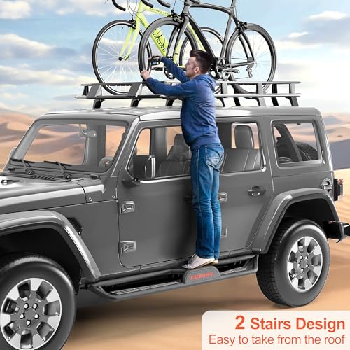 COZONY Running Boards W/Two Layer Stairs Design All-Steel Build, Bolt-on Side Steps Compatible with 2018-2025 Jeep Wrangler JL 4 Door, Black Powder Coated Nerf Bar