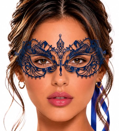 Image of Masquerade Mask for Women with Rhinestones - Elegant Metal Half Face Mask for Masquerade Parties, Mardi Gras, & Themed Events
