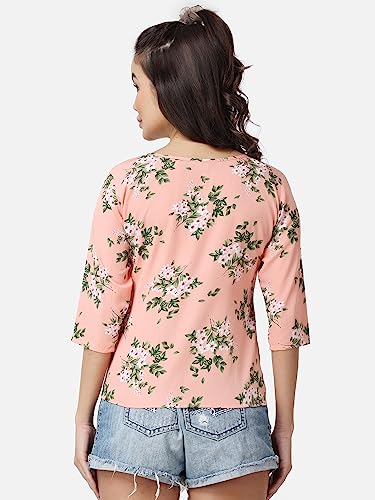 Image of POPWINGS Casual Printed Puff Sleeves Round Neck Top for Women || Stylish Summer Tops for Women || Hip-Length Women Top