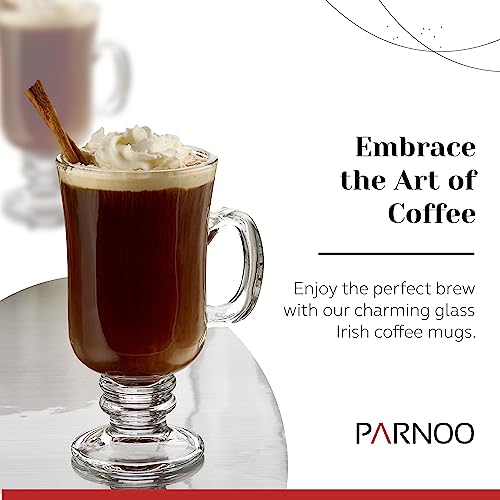 Parnoo Irish Coffee Mugs - 8 Oz. Irish Coffee Glass With Handle & Footed Stem Base - Clear Irish Coffee Glasses For Tea thumb #1