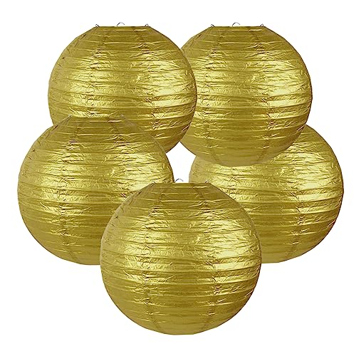 Image of 12 Inch Gold Paper lantern Light,Chinese Japanese lanterns New Years Decorations 2025(Set of 5,Gold)