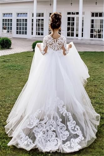GZCYL Junior Bridesmaid Dresses Lace Long Sleeves Flower Girls Dresses for Wedding Princess First Holy Communion Dress Tulle2