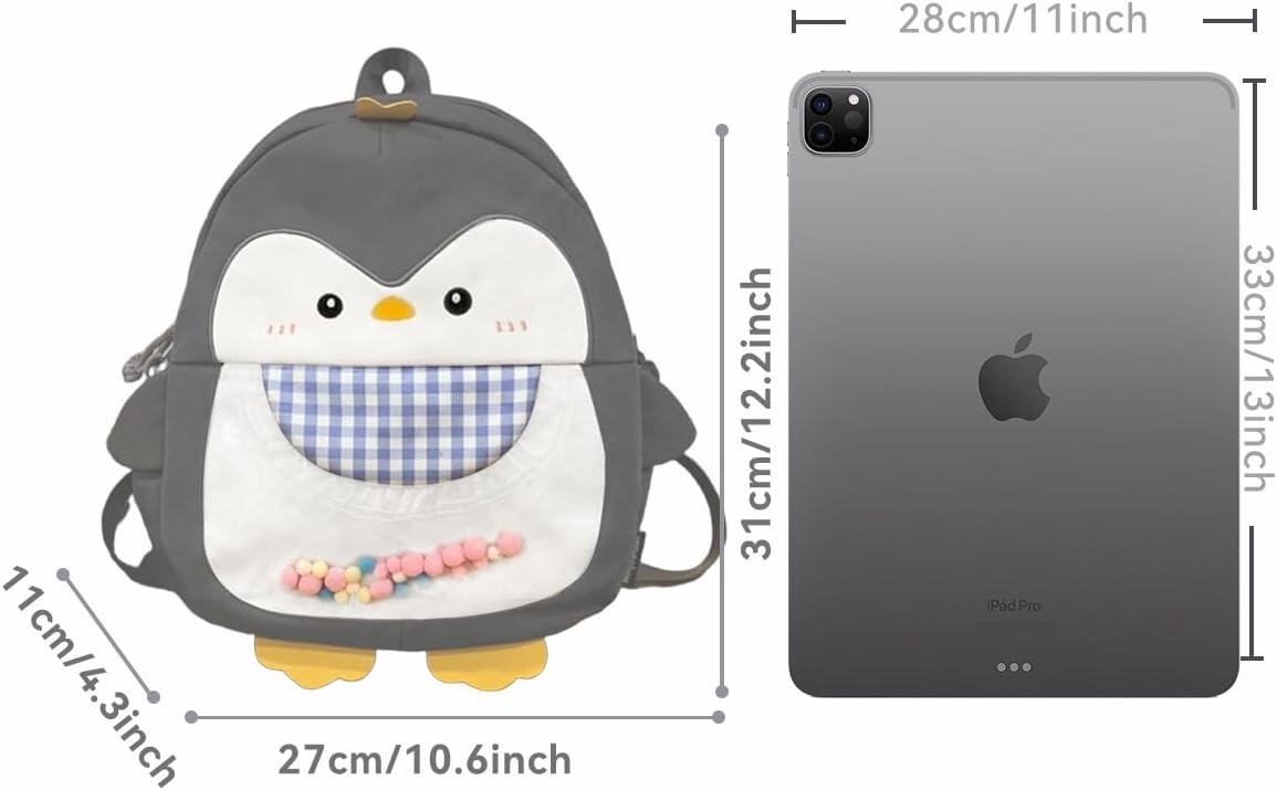 Toddler Backpack for Boys and Girls 3-6 Years Mini Penguin Backpack Cartoon Animal Travel Bag for Kindergarten & Outdoor Activities with Cute Penguin Pendant Dark Gray - Image 2