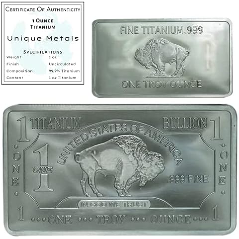 1 Troy Ounce (Oz) Titanium Bar Bullion Paperweight Metal with Certificate of Authenticity | Made in USA .999 Pure Titanium bar by Unique Metals Cover