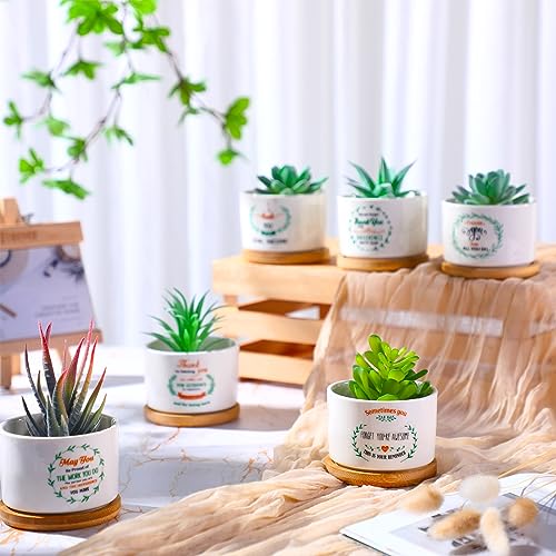 Junkin 12 Pcs Thank You Teacher Appreciation Gift Ceramic Plant Succulent Pots with Bamboo Tray Christian Bible Verse Gift Set Card for Employee(Plant Not Included)(Fresh) by Junkin - Image 4