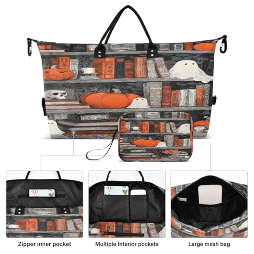 Skeleton Skull Book Bookworm Halloween Travel Duffle Bag Gym Bag Weekender Bags with Toiletry Bag Travel Trip Tote Bag2