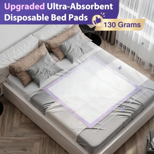 Image of MILDPLUS 130 Grams Heavy Duty Bed Pads 36''x36'', 50 Count Disposable Underpads with Anti-Slip Film, Extra Large Chucks Pads, 3XL Thicker Incontinence Pads for Adults, Kids or Pet (Purple)