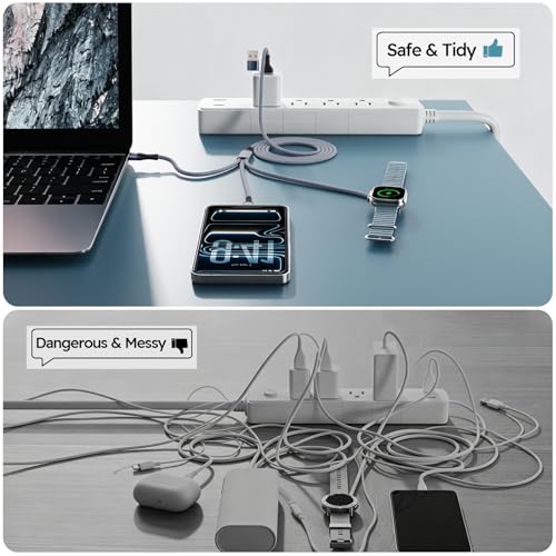 Image of Cruise Essentials 2026, 3 in 2 Multi Charging Cable for iPhone Watch Charger /iPhone 17 /IP, iWatch Charger, Travel Camping Essentials Compatible with iWatch 11-2 /Ultra /iPhone 17-8,Car (6FT, White)