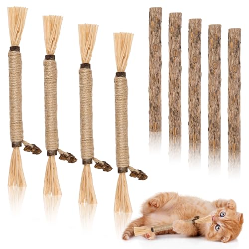 Okxiri 9 Pack Silvervine Sticks for Cats Natural Cat Chew Stick Cat Toys Set Matatabi Dental Care Cat Treat for Indoor Cats/Kittens Dental Care Teeth Cleaning/Play