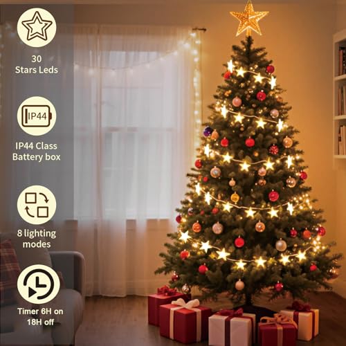 Uping Led Lichterkette Sterne 30er 4,6M Batterienbetriebene 8 Modi & Timer – Ansicht 2
