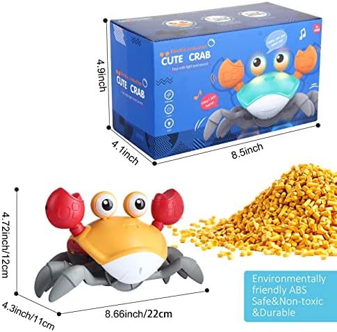 Crawling Crab Baby Toy with Music and LED Light up,Tummy Time Moving Walking Crab Toys with Sensing Auto Avoidance,Toddler Interactive Learning Development Dancing Toy,Rechargeable Battery