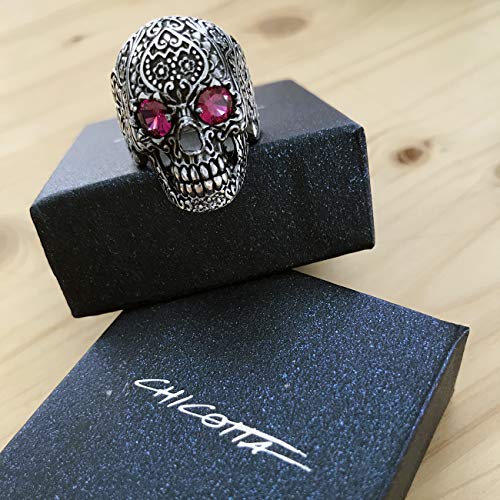 Chicotta Men's Large Floral Skull Design With Purple Cubic Zirconia Eyes Solid 925 Stamped Sterling Silver Biker Ring (12) #TOP6