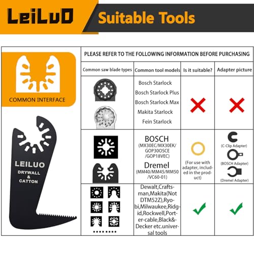 LEILUO 6 Pcs Oscillating Tool Blade Drywall & Multi-Material Cutting Universal Multitool Accessories Fit for DeWalt Makita & More