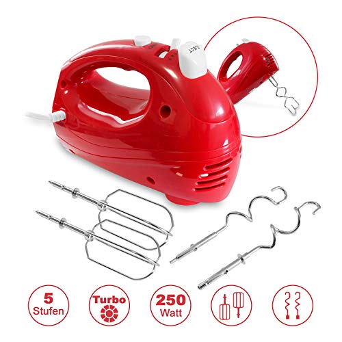 Libra Handmixer mit Turbo-Funktion - 250 Watt Elektro Handrührgerät in Rot – Bild 3