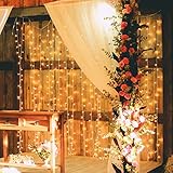 SALCAR LED Lichtervorhang Außen 3x3 m, Lichterkette Vorhang Weihnachten Innen mit 8 Modi und Memory, Weihnachtsbeleuchtung Outdoor Garten, Warmweiß